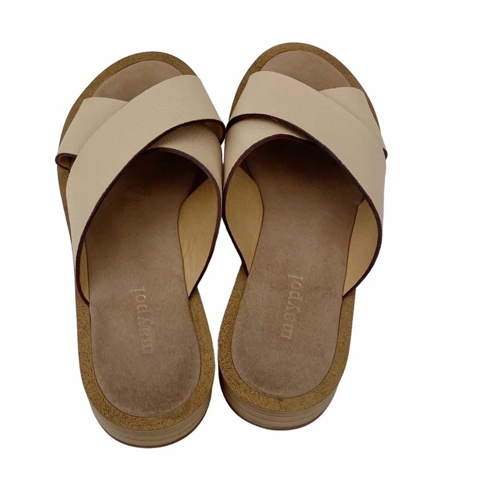 Maypol Leather Sandals Open Toe Slip On Shoes Made in Spain Size 39 Cream Nude